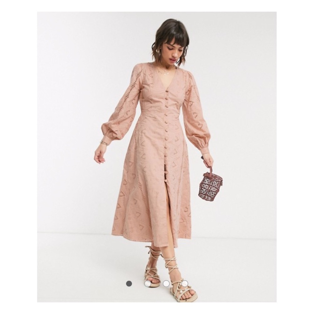 ASOS  pink broderie button through midi tea dress